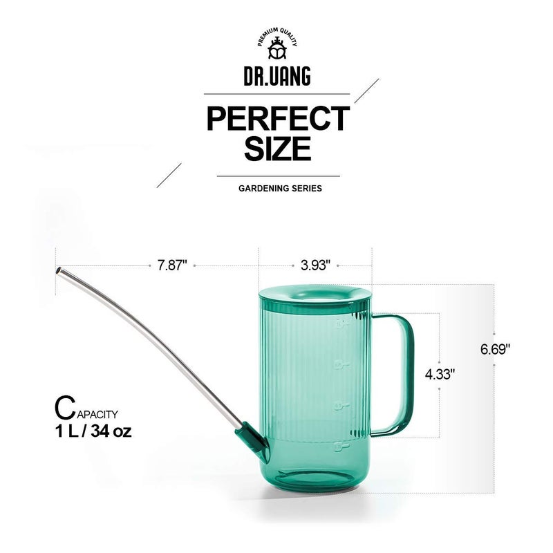 DR.UANG Small Watering Can Indoor Plants with Long Spout (1L, Emerald) - Image 2
